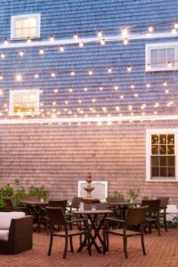 The courtyard area of a Martha's Vineyard hotel to relax in after visiting local farms.