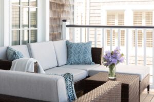 The patio area of a guestroom at an Edgartown hotel to stay at on your New England vacation.